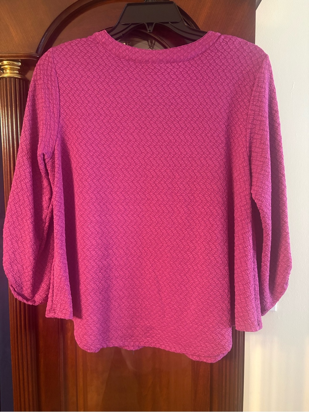 Ruby Rd. Fuchsia Textured V-Notch Roll-Sleeve Tunic - Picture 2 of 3